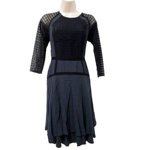 Rebecca Taylor Womens Dress 2 Fit N Flare Lace 3/4 Sleeve Blue Black Mixed Media